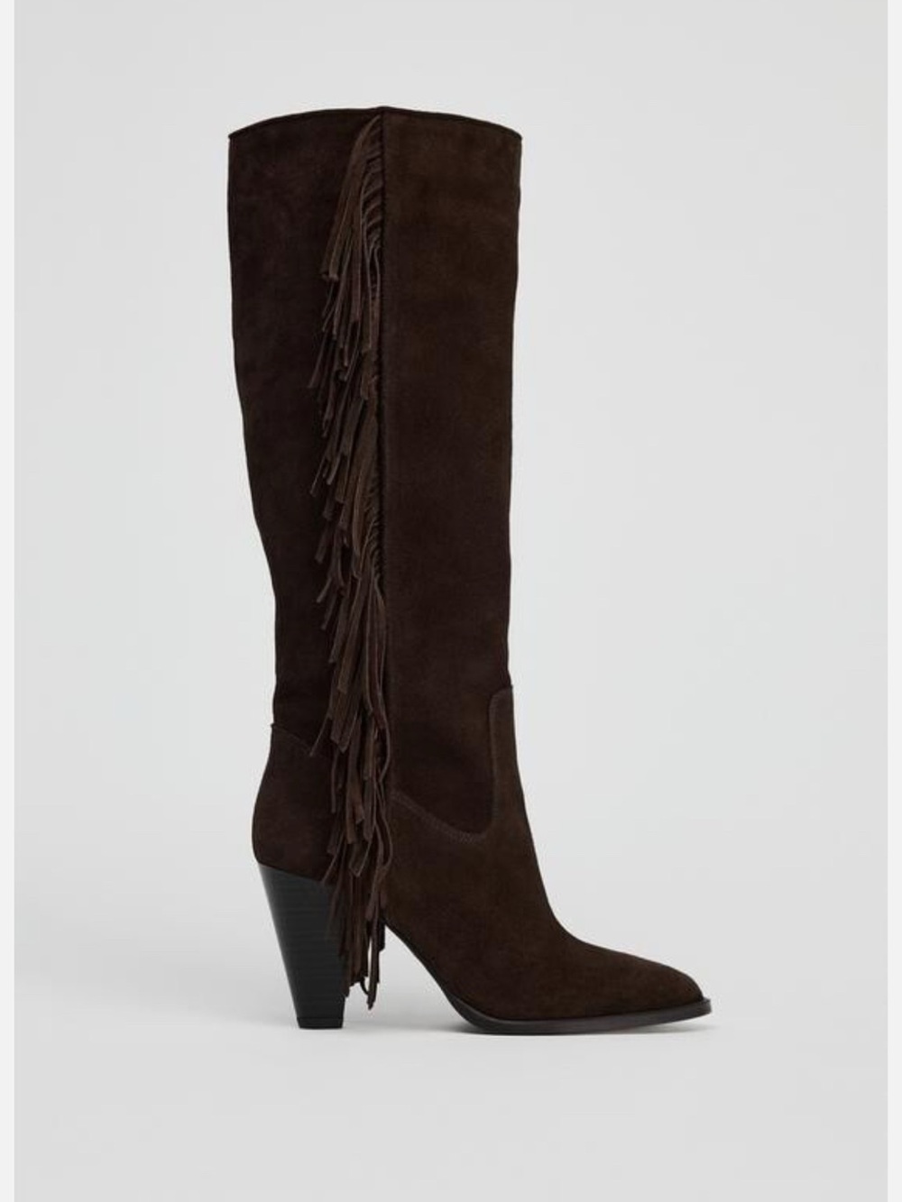 Zara REAL LEATHER/ Suede brown finge knee high boots boho